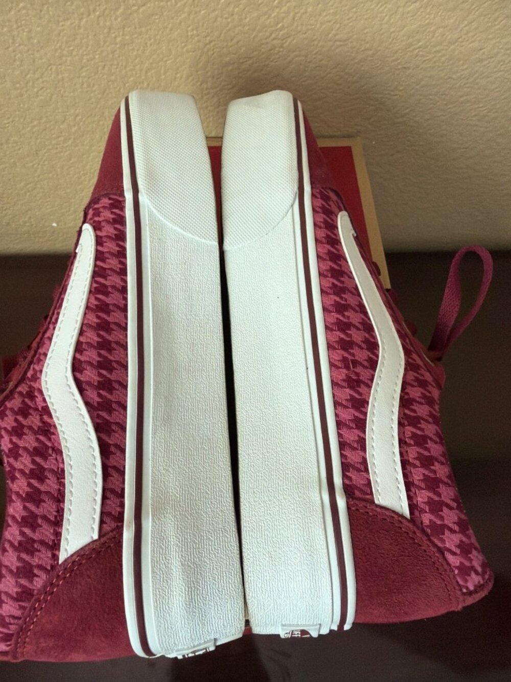 Vans Old Skool Ward Platform Plaid Sneakers Burgundy Size 8 Pre-owned w/Box - Picture 8 of 10